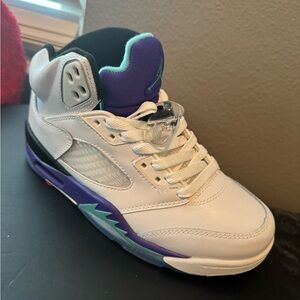 White and Purple Athletic Air 5 Sneakers